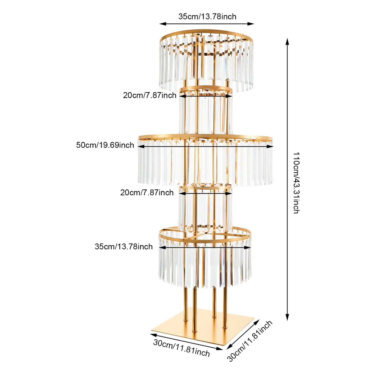 5 Tiers Wedding Centerpieces Flower Stand, 110cm Acrylic Crystal Flower Vase Rack Floor Table Decor Display Holder, Gold/Silver