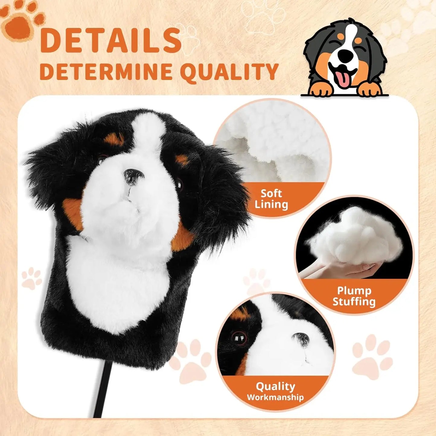 Craftsman Golf Club Driver Head Covers Bernese Mountain Dog Plush Animal 460CC Golf Driver Cover Headcover for Men's Women's