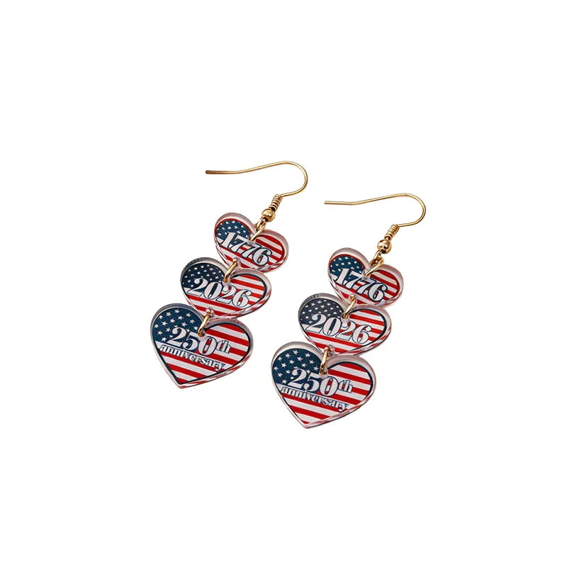 2026 America 250th Independence Day Acrylic Earrings Red Blue White Star Heart USA Dangle Earrings for Women 4th of July Gifts