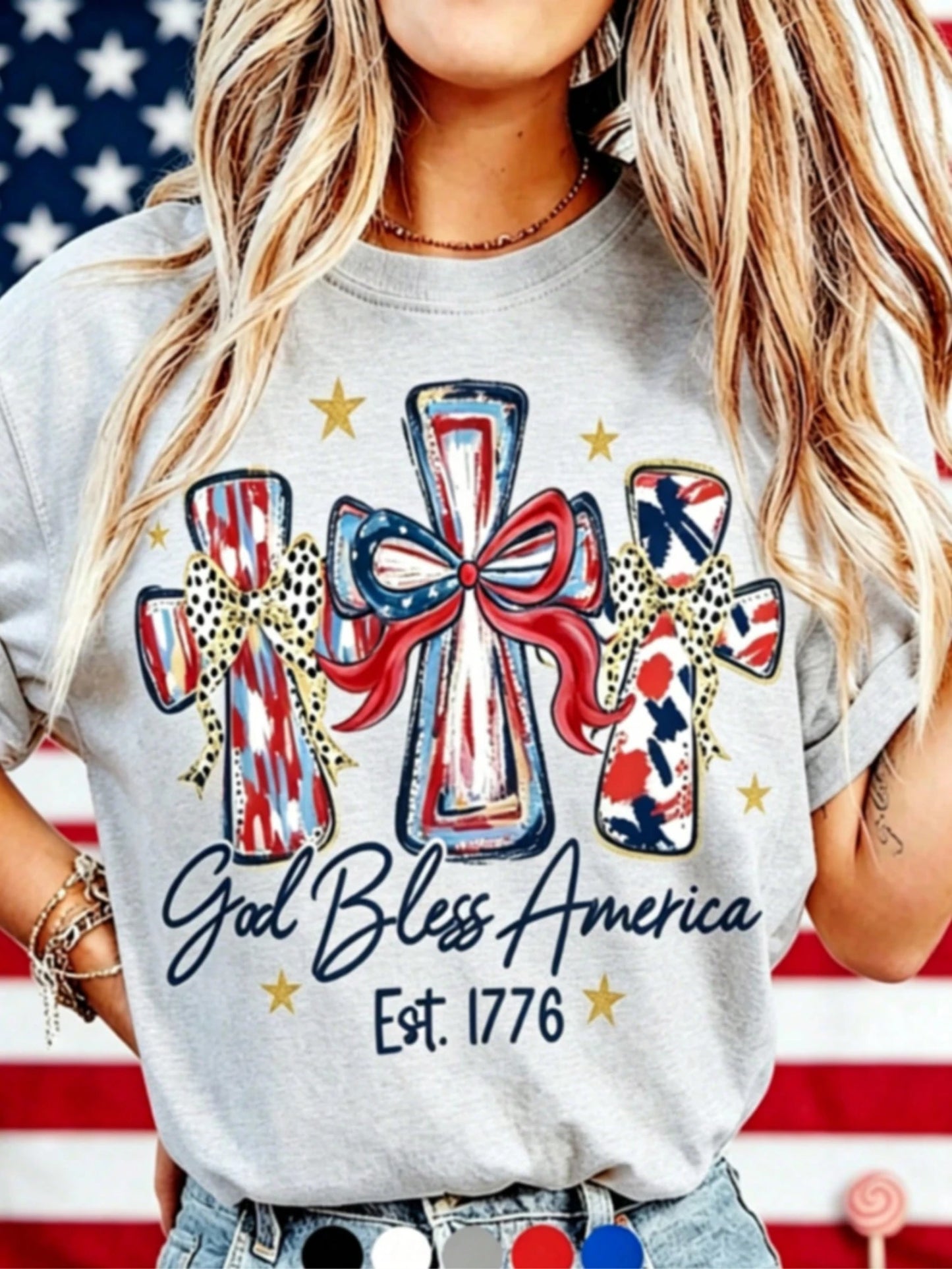 American 250th Anniversary Celebration Apparel Graphic Women's T-Shirt, God Bless America Independence Day Fashion Summer Tops