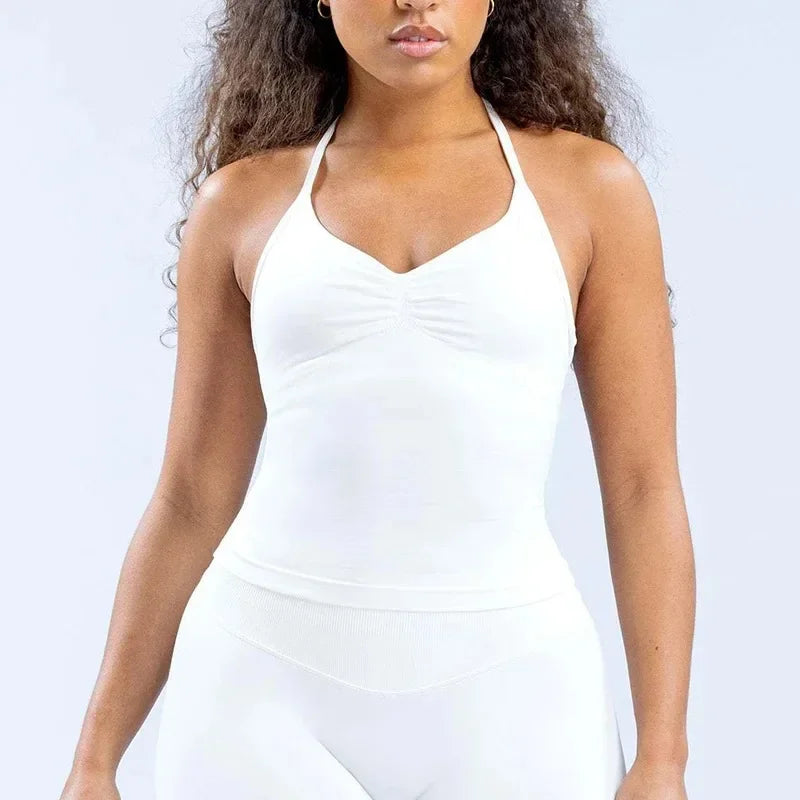 Open-Back Halter Sports Tank Top for Women Yoga and Running