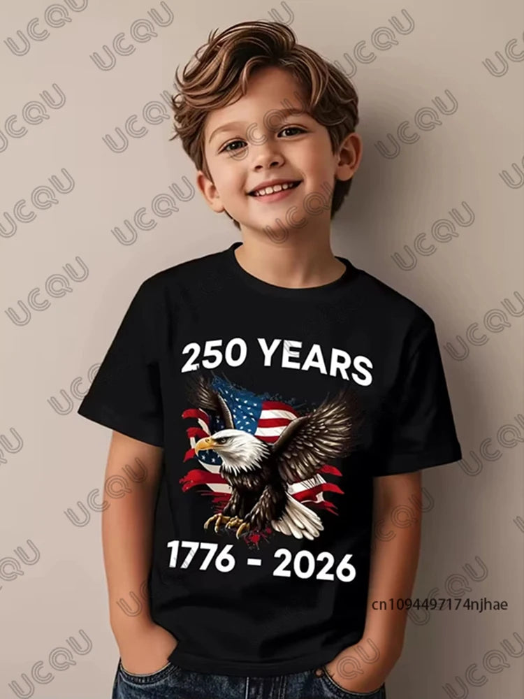 2026 New America 250th Birthday Eagle Flag 250 Years 1776-2026 Print Children's Cotton T-shirt Summer Casual Tees Kids/Adult Top