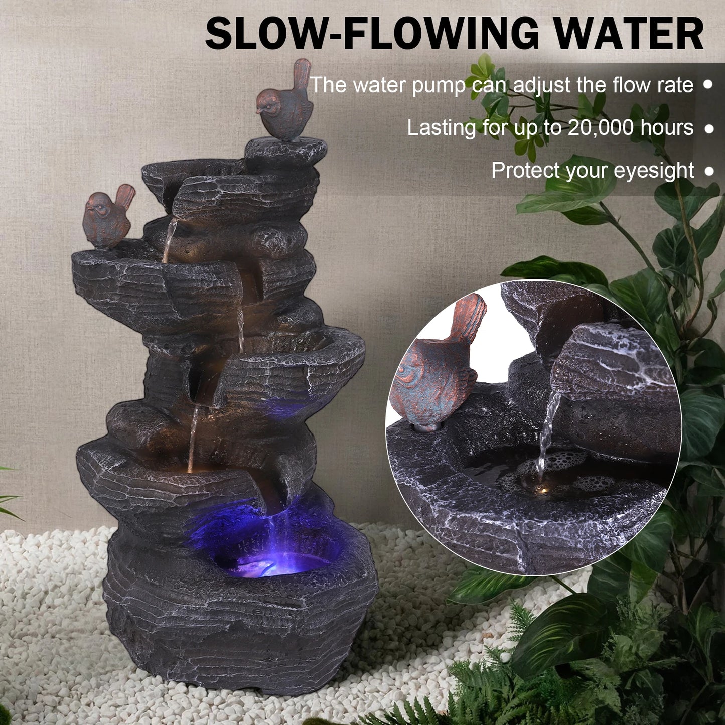 Outdoor Cascading Rock Water Fountain Five Tier Garden Decor