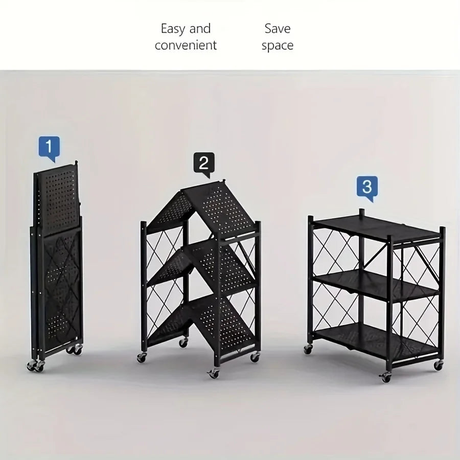 3/4/5-layer Heavy-duty Foldable Metal Storage Rack With Wheels For Movable Organization, Suitable For Garage Kitchens With A Loa