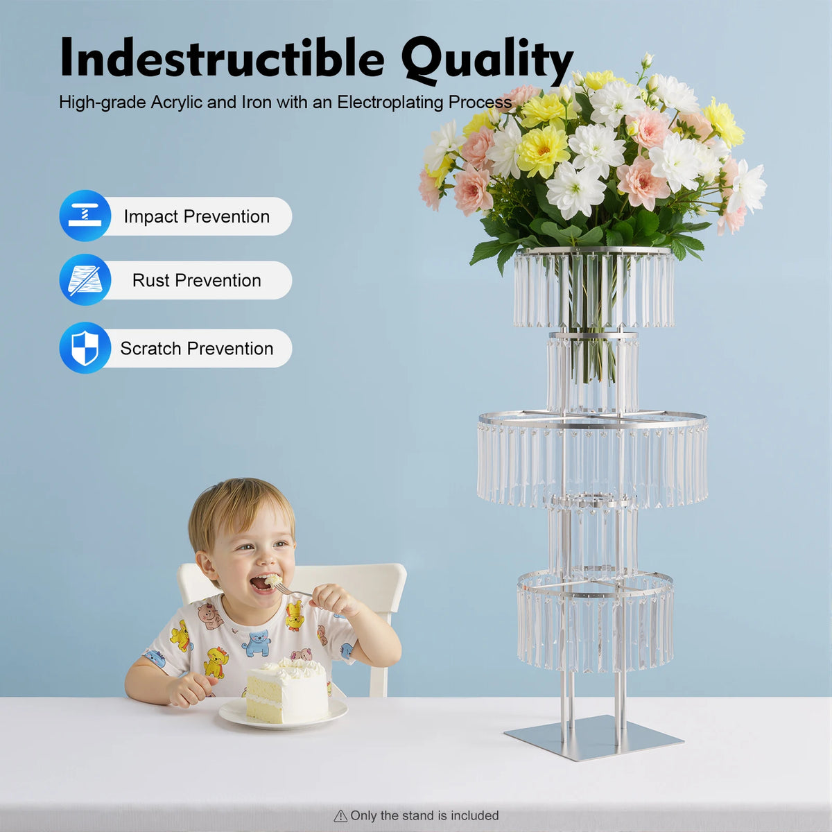 5 Tiers Wedding Centerpieces Flower Stand, 110cm Acrylic Crystal Flower Vase Rack Floor Table Decor Display Holder, Gold/Silver