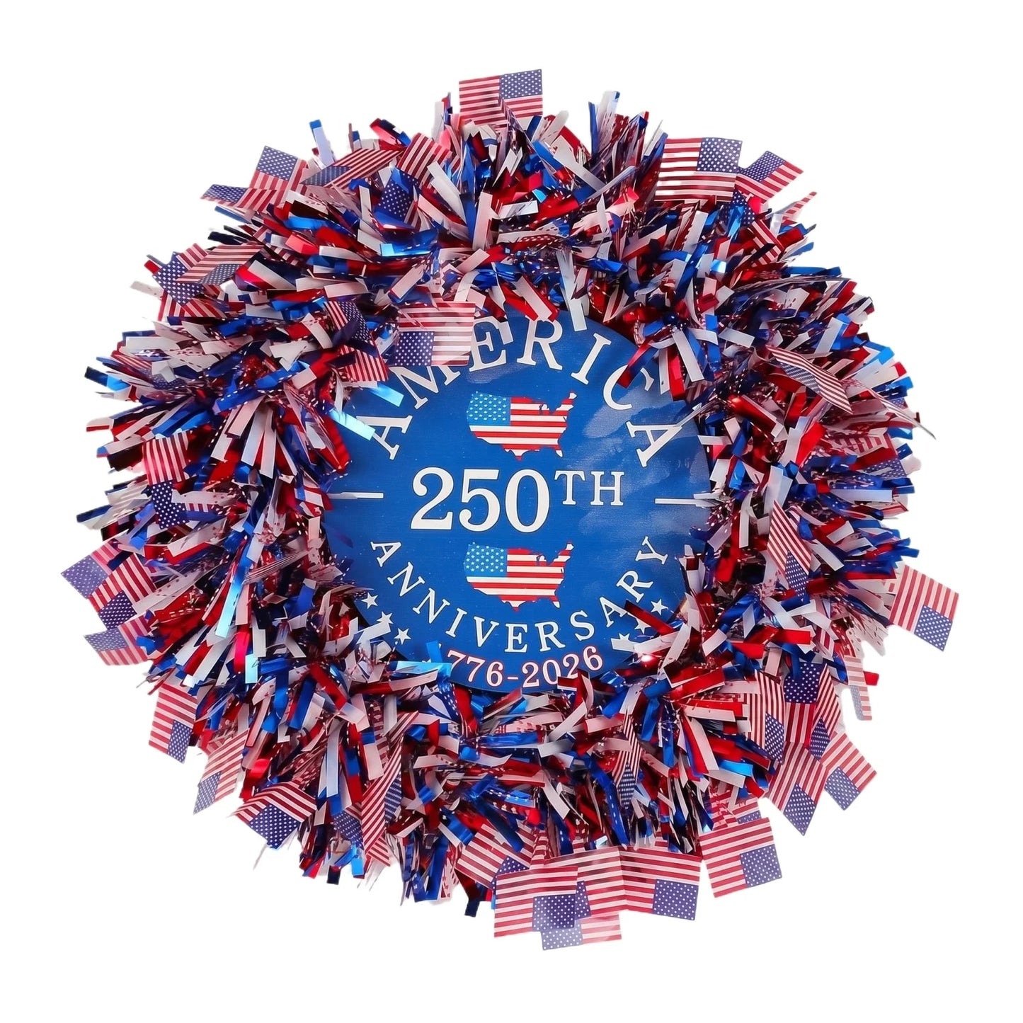 American Independence Day Wreath Patriotic 250th Anniversary Tinsel Door Wreath Red Blue White Flag Star Decorations 4th Of July