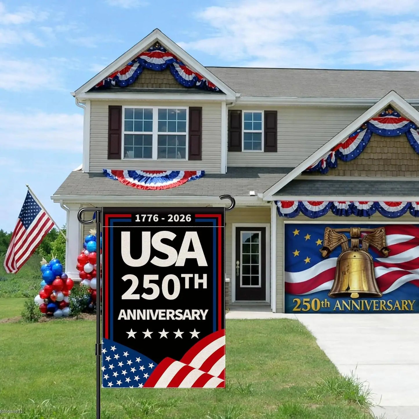 America Garden Flag 250, USA 250th Anniversary Banner 4th of July Patriotic Freedom Yard Sign Double-Sided Waterproof Flag 1 YYX