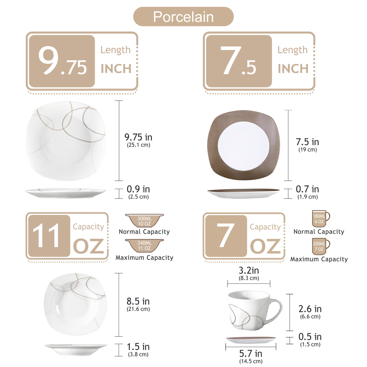 VEWEET 30-Piece Porcelain Ceramic Kitchen Dinner Plate Set with 6pcs Dessert Plates/Soup Plates/Dinner Plates/Cups/Saucers
