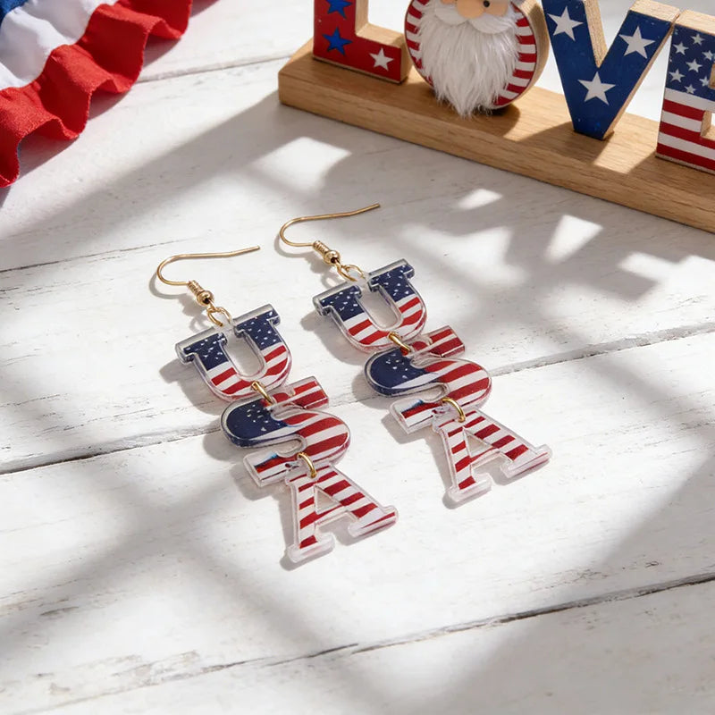 2026 America 250th Independence Day Acrylic Earrings Red Blue White Star Heart USA Dangle Earrings for Women 4th of July Gifts