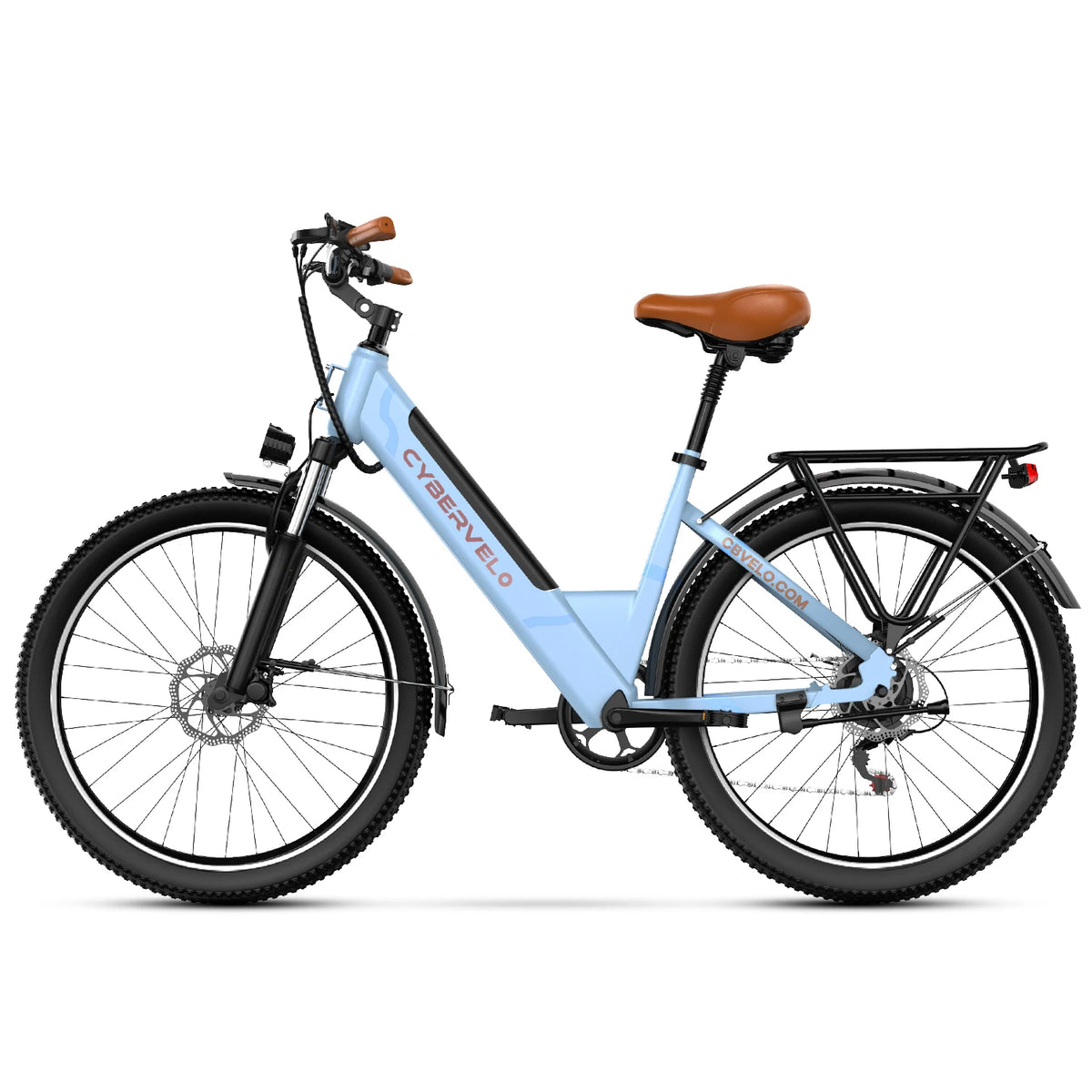 Cybervelo 1000W Peak Electric Bike for Adults 26" 7-Speed Removable Battery Ebike Up to 80 Miles Range Commuter Electric Bicycle for Beach Snow Men Women EK2