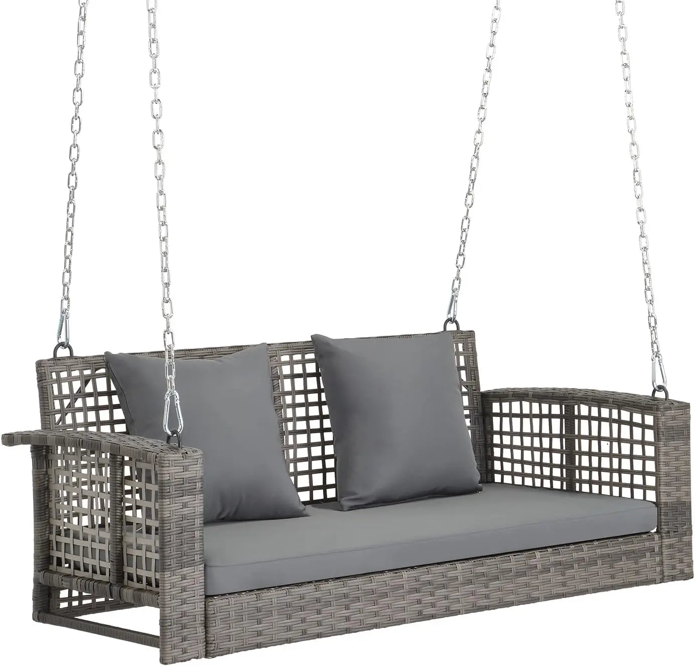 MKDK Three-Person Wicker Porch Swing With Cushions