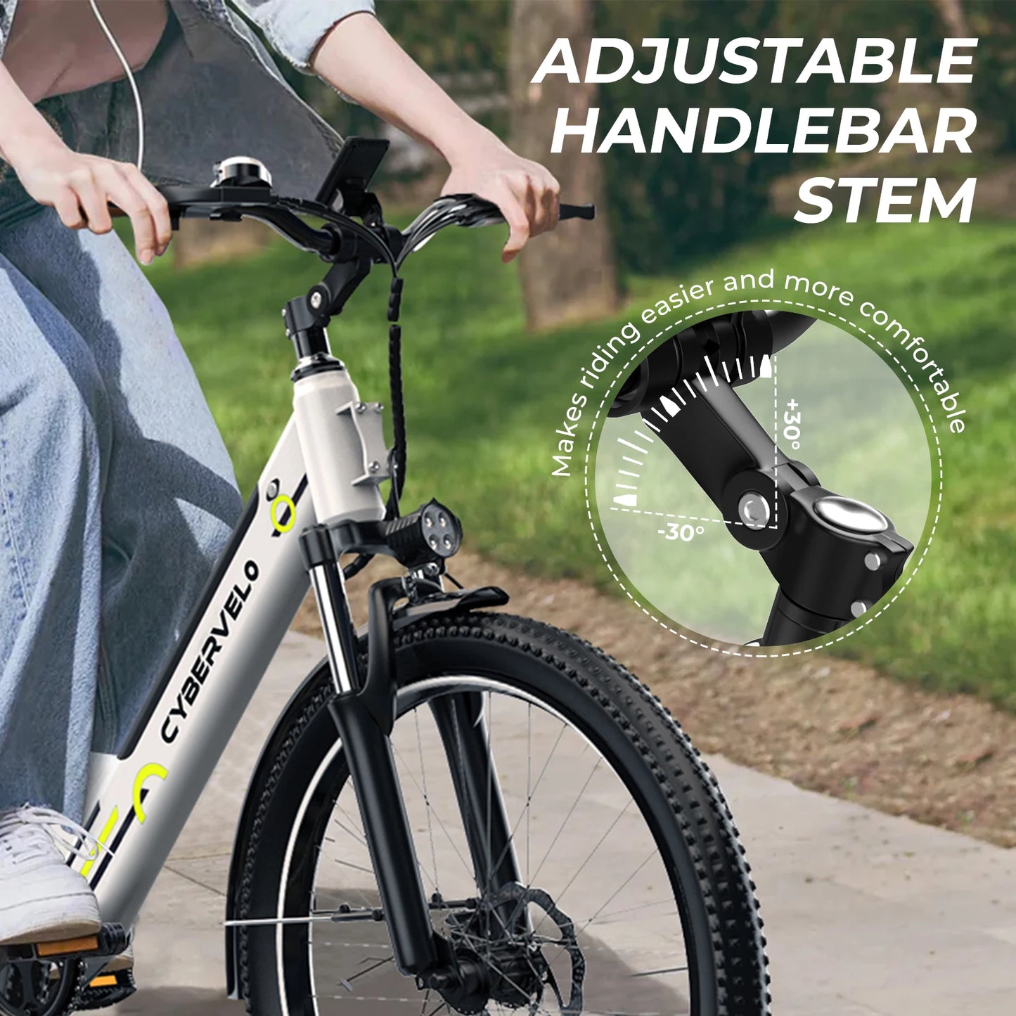 Cybervelo 1000W Peak Electric Bike for Adults 26" 7-Speed Removable Battery Ebike Up to 80 Miles Range Commuter Electric Bicycle for Beach Snow Men Women EK2