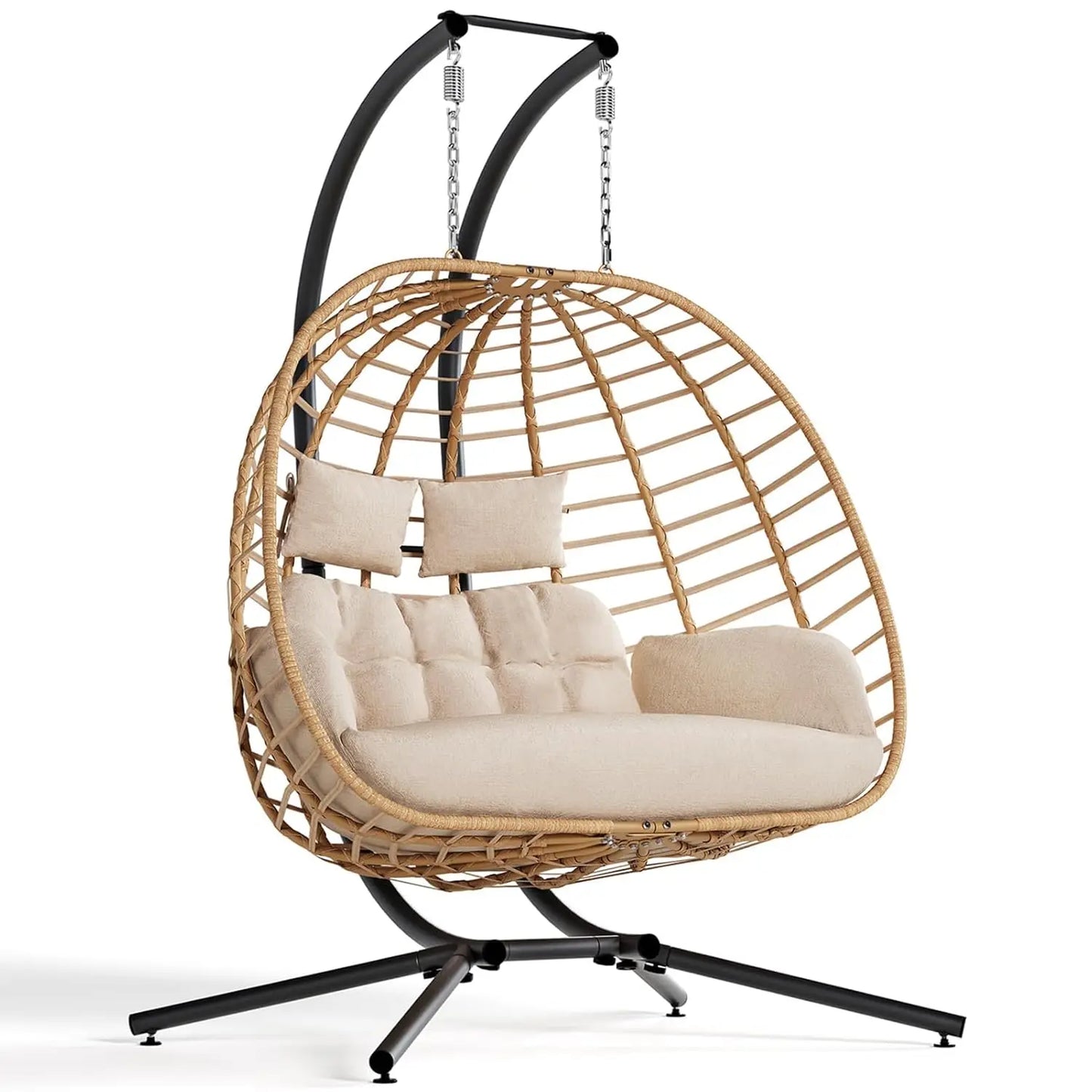 HUANZHUANG Double Egg Swing Chair With Stand Outdoor Patio