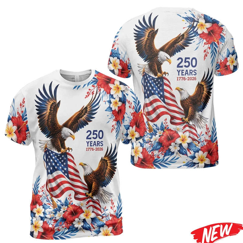 America 250th Anniversary T Shirt For Men America 250 Years Short Sleeves Fashion 2026 USA Independence Day Crew Neck Tee Shirts