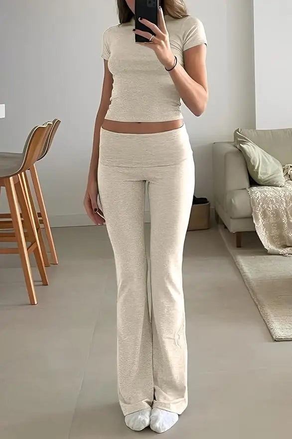 Women's Yoga Set Two-Piece Short Sleeve Top And Pants