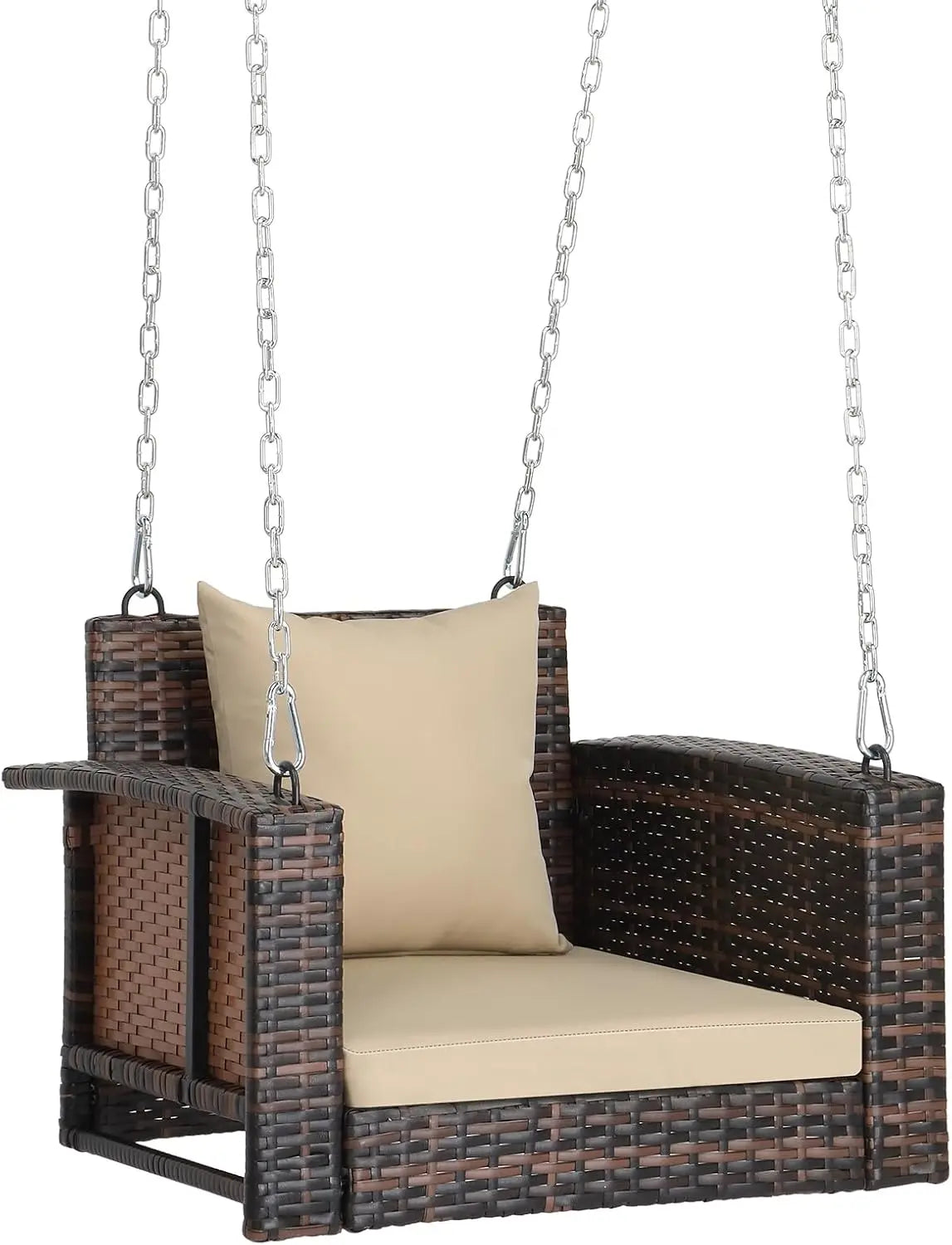 MKDK Three-Person Wicker Porch Swing With Cushions