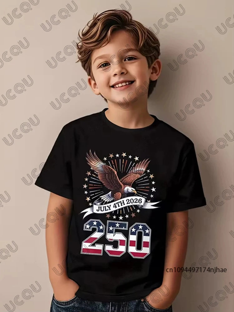 2026 New America 250th Birthday Eagle Flag 250 Years 1776-2026 Print Children's Cotton T-shirt Summer Casual Tees Kids/Adult Top