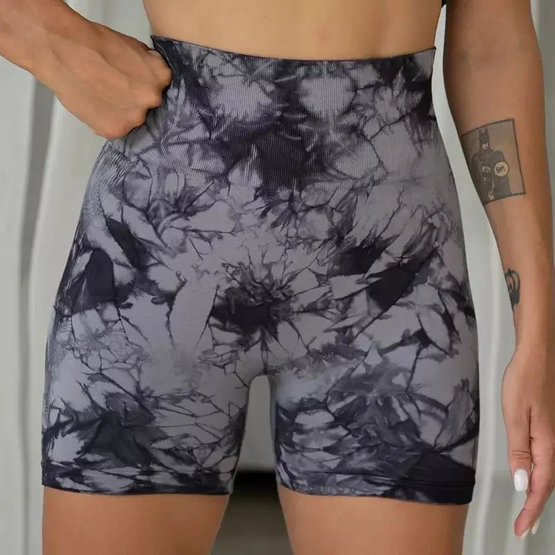 Tie-Dye Yoga Shorts For Women High Stretch Gym Running Fitness