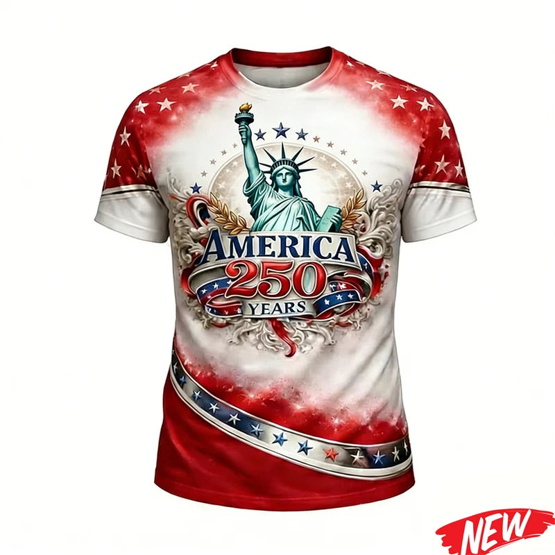 America's 250th Anniversary Men's T Shirt America 250 Years Short Sleeves New 2026 USA Independence Day Round Neck Tee Shirt