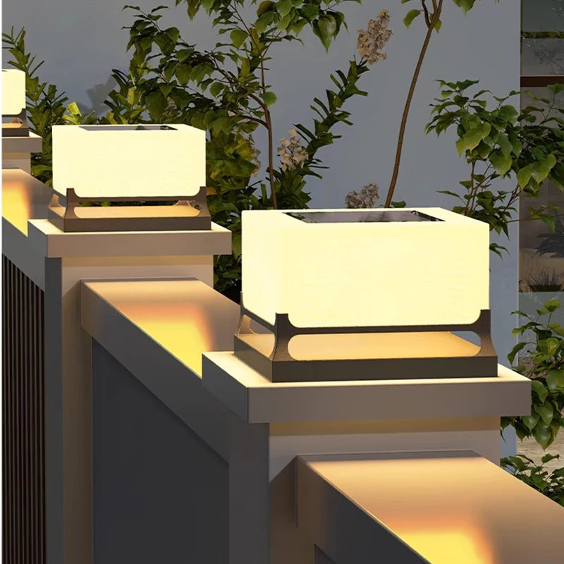 Modern Solar Outdoor Waterproof Decorations Door Post Atmosphere Light Yard Patio Pathway Courtyard Square Wall Pillar Light