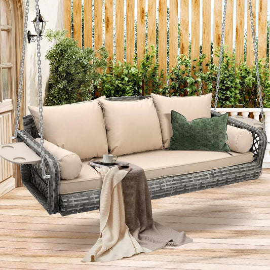 Huanzhuang 3 Seat Outdoor Wicker Porch Swing Cushions Included