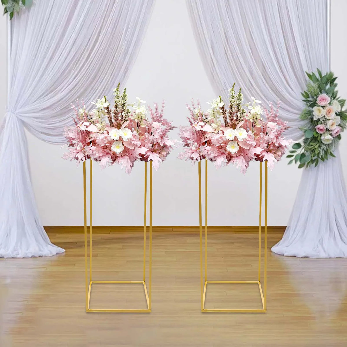Pack of 2 Flower Stands Gold Wedding Vase, 60 cm Wedding Column, Iron Column Stand, Centrepieces, Flower Stand, Weddings, Party, Metal Flower Vases, Column Stand for Home Decoration