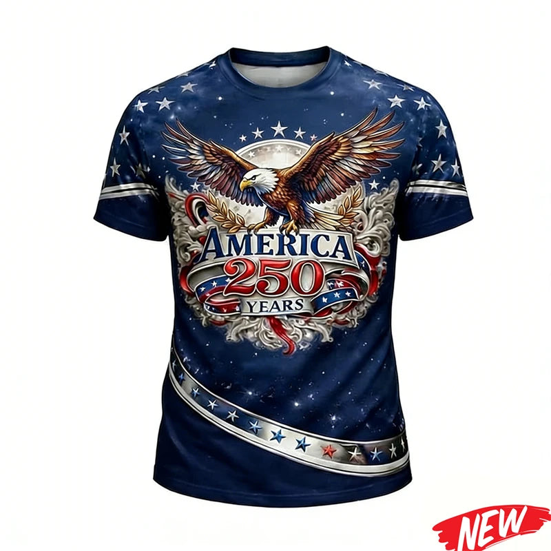 America's 250th Anniversary Men's T Shirt America 250 Years Short Sleeves New 2026 USA Independence Day Round Neck Tee Shirt