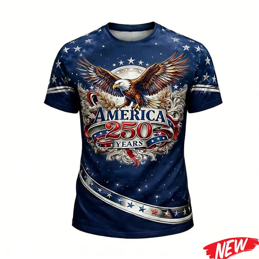 America's 250th Anniversary Men's T Shirt America 250 Years Short Sleeves New 2026 USA Independence Day Round Neck Tee Shirt