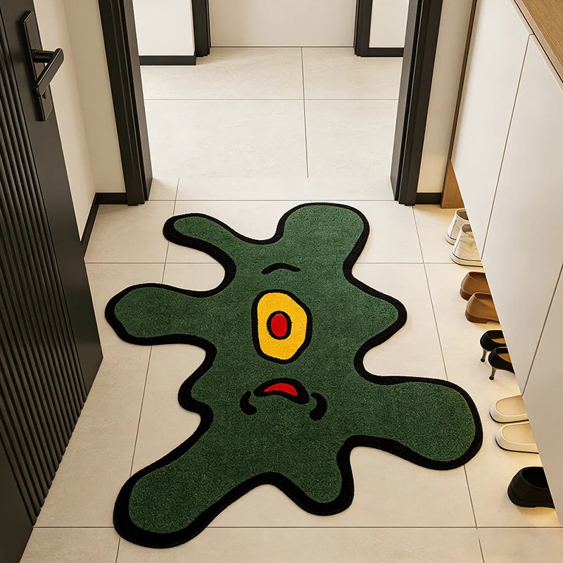 Abstract Fun Irregular Rug Creative Green One-Eyed Monster Floor Mat Home Decor for Living Room Bedroom Soft Washable Carpet