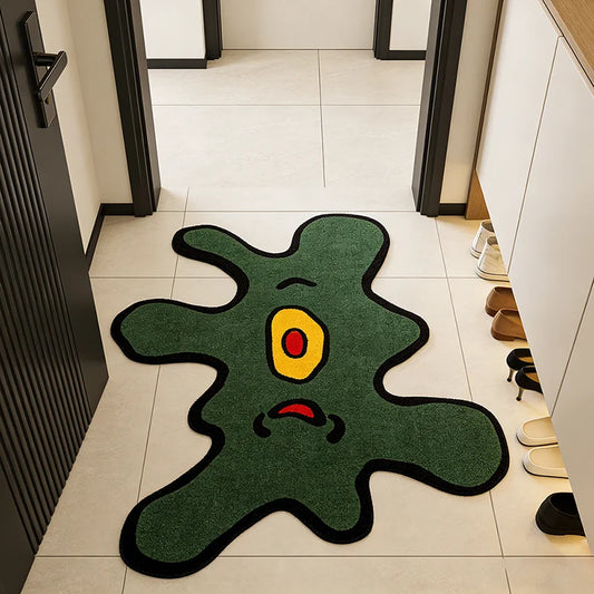 Abstract Fun Irregular Rug Creative Green One-Eyed Monster Floor Mat Home Decor for Living Room Bedroom Soft Washable Carpet