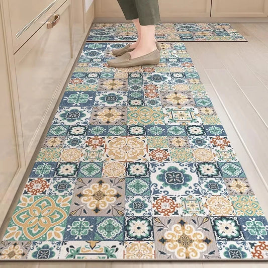 PVC Floor Mat for Kitchen Waterproof Non-slip Carpet Home Decoration Vintage Pattern Long strip Rug Oil-proof Alfombra de cocina