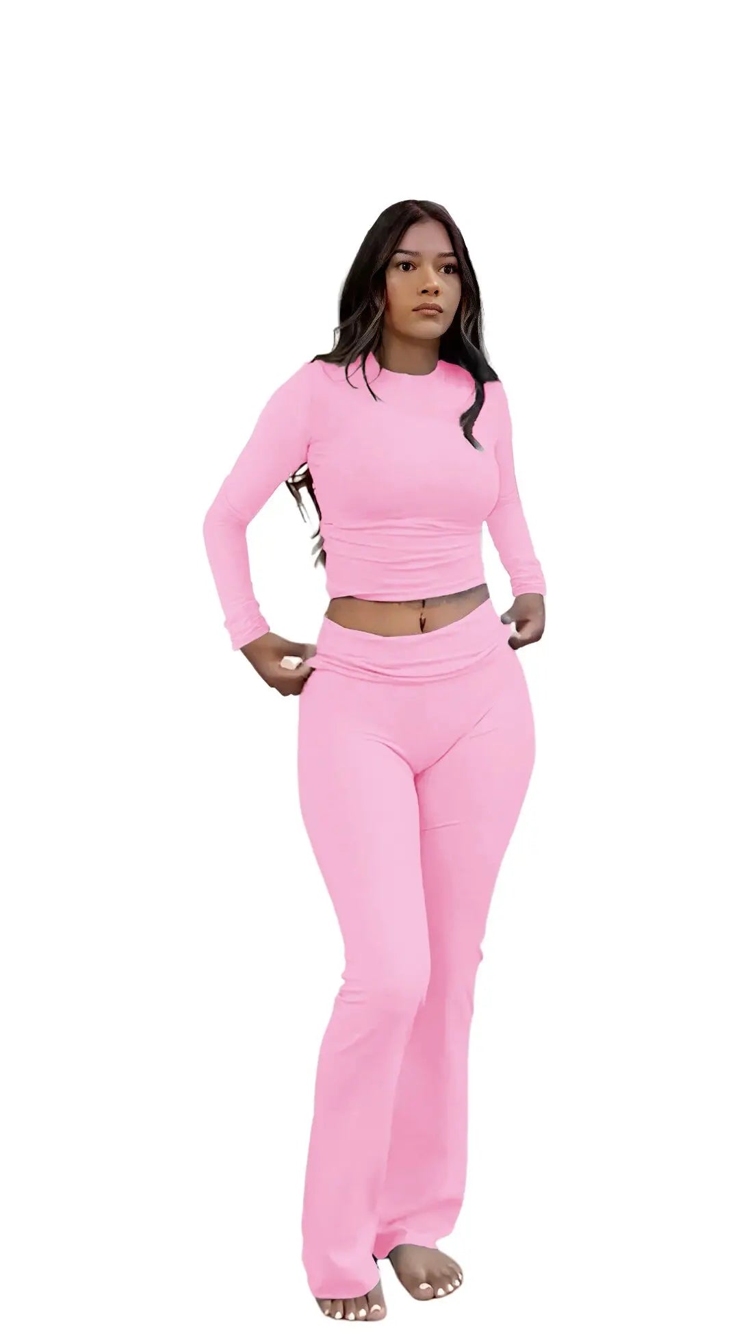 Women's Two-Piece Yoga Set With Long-Sleeve Wide-Leg Activewear