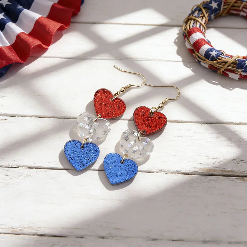 2026 America 250th Independence Day Acrylic Earrings Red Blue White Star Heart USA Dangle Earrings for Women 4th of July Gifts