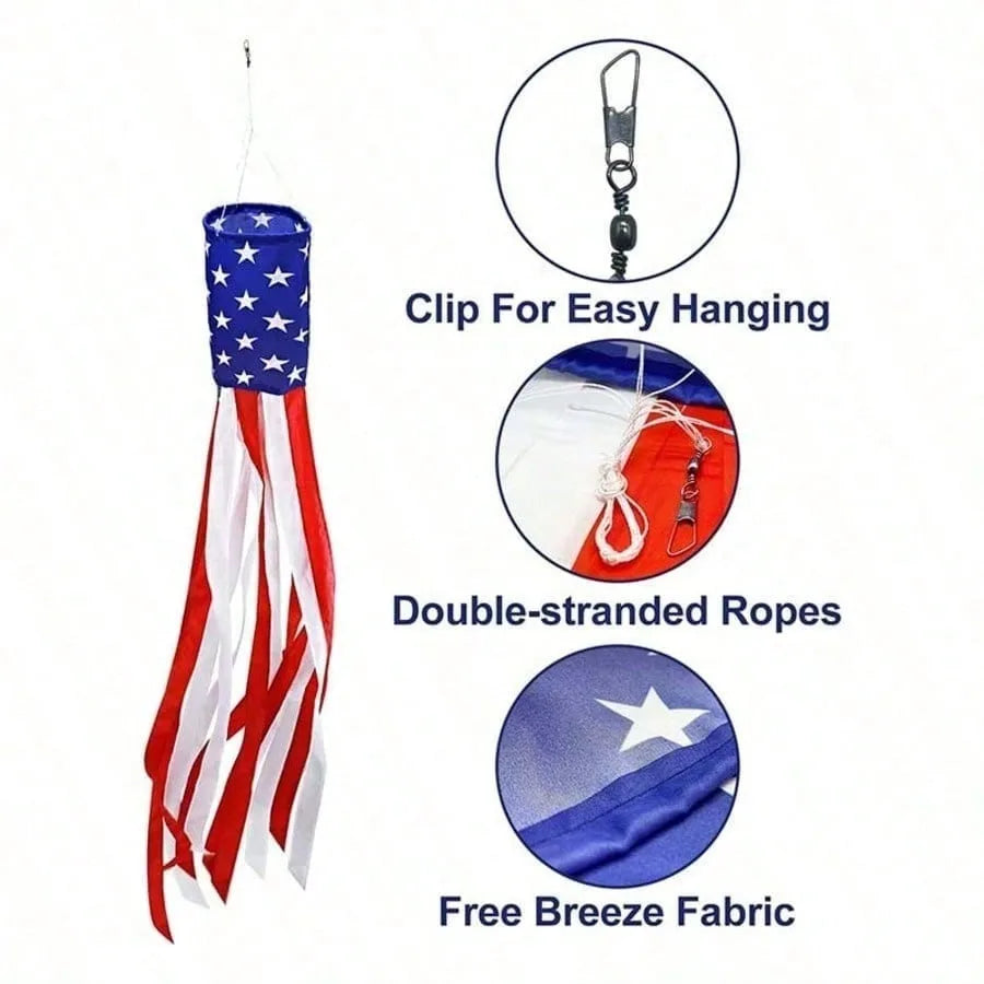 4th Of July Patriotic Decorations, 40 Inch American Flag Windsock 250th Anniversary USA Red White Blue Stars & Stripes Wind Socks For Outside Presidents Day Memorial Day Independence Day Decor