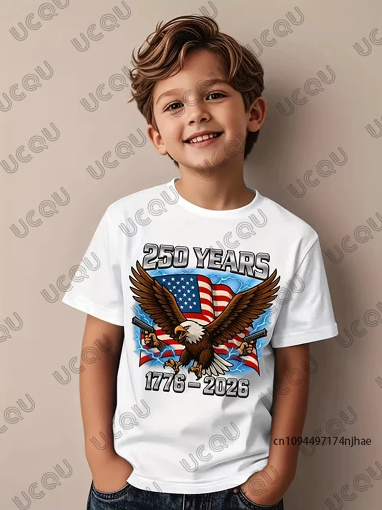 2026 New America 250th Birthday Eagle Flag 250 Years 1776-2026 Print Children's Cotton T-shirt Summer Casual Tees Kids/Adult Top