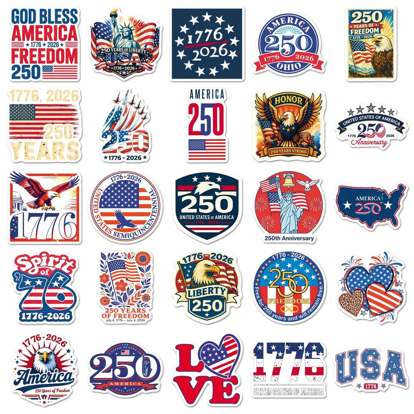 10/30/50 250th Anniversary of The Founding of The United States Stickers Independence Day DIY Guitar Luggage Waterproof Stickers