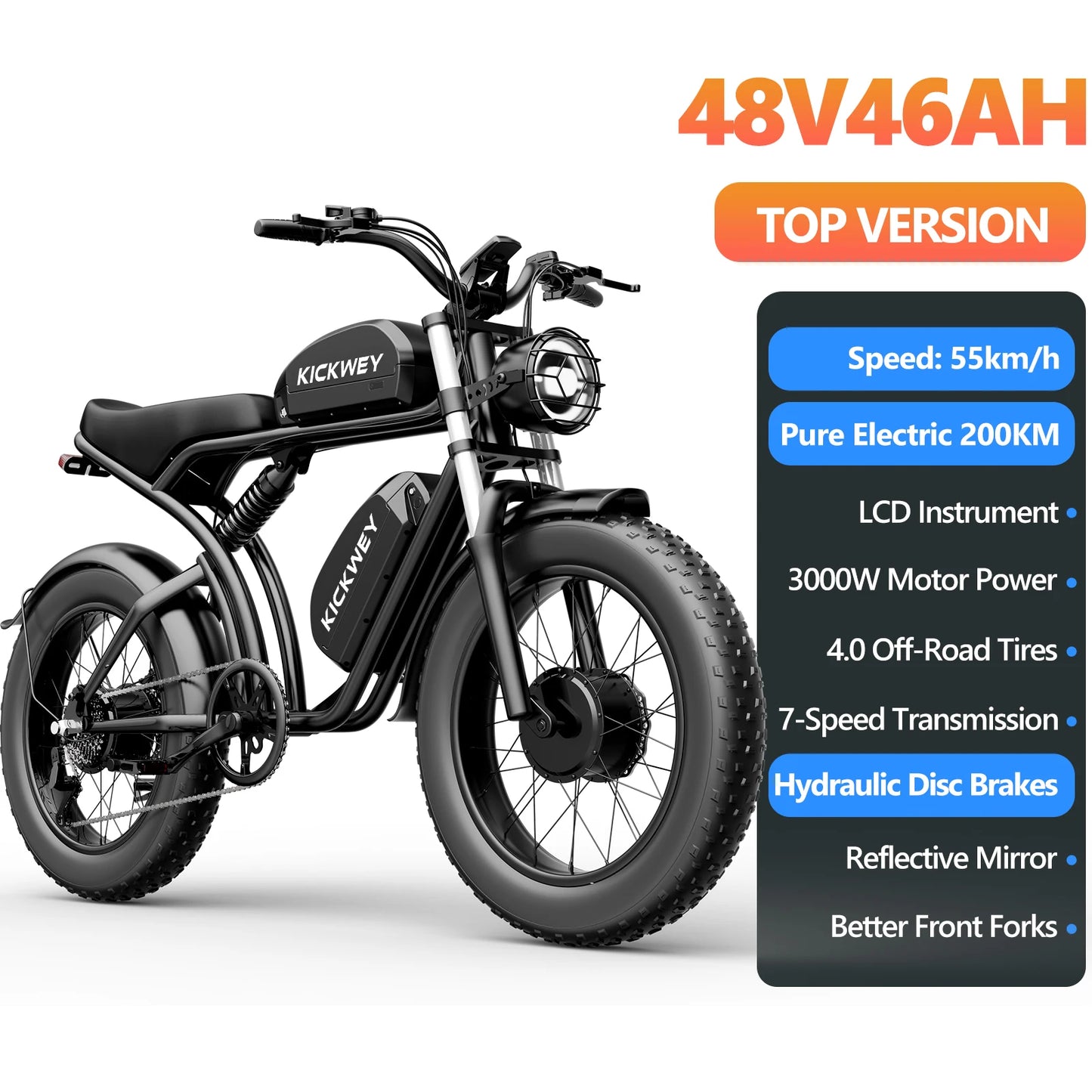 Kickwey K7 1500W 48V Ebike Mountain Fat Tire Electric Bicycle