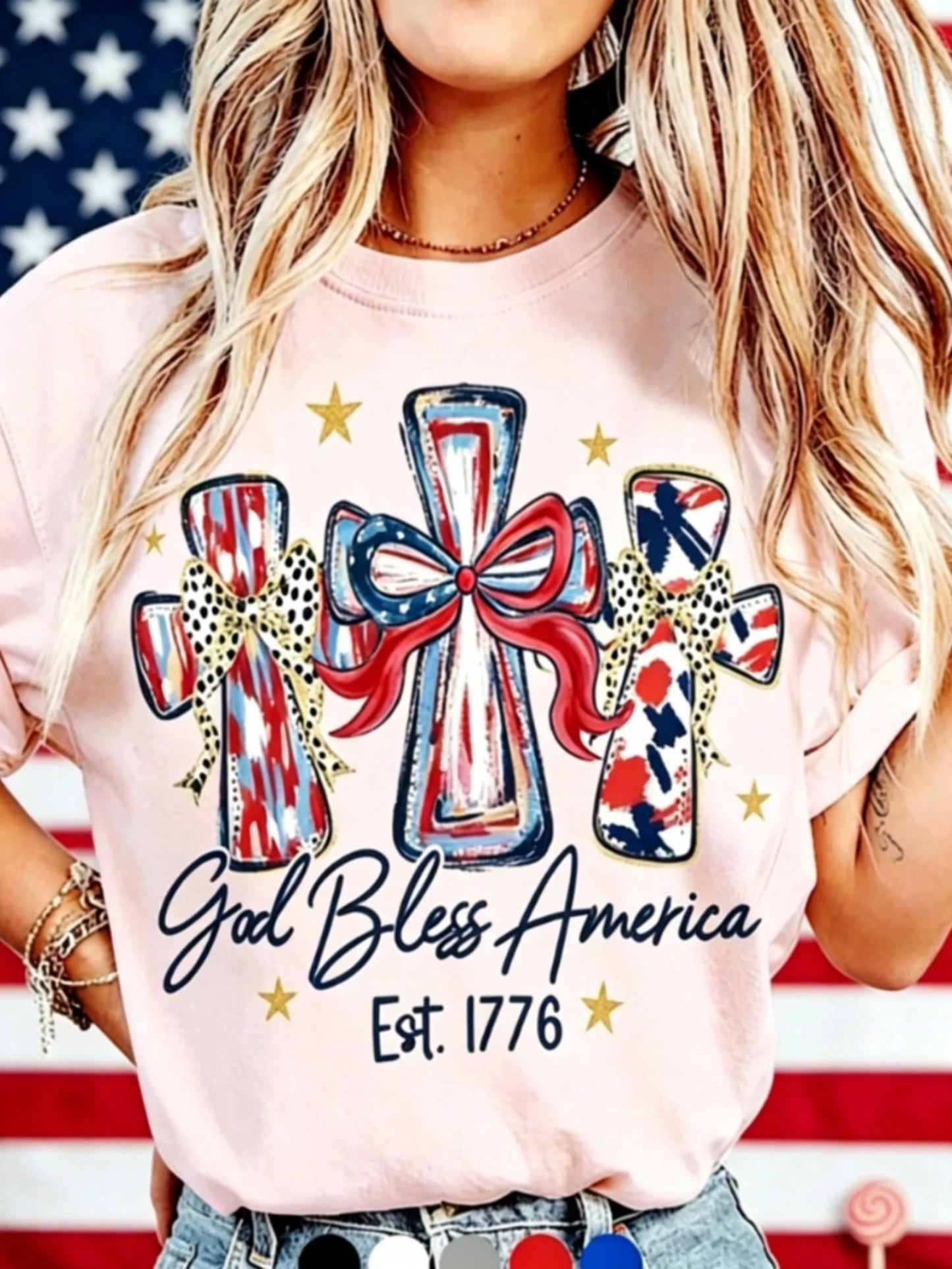 American 250th Anniversary Celebration Apparel Graphic Women's T-Shirt, God Bless America Independence Day Fashion Summer Tops