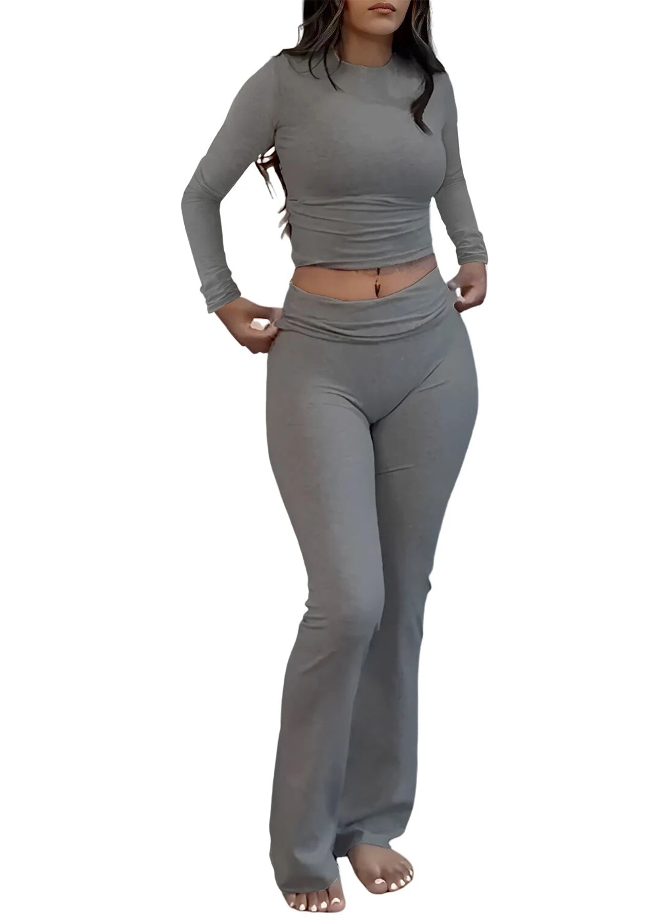 Women's Two-Piece Yoga Set With Long-Sleeve Wide-Leg Activewear