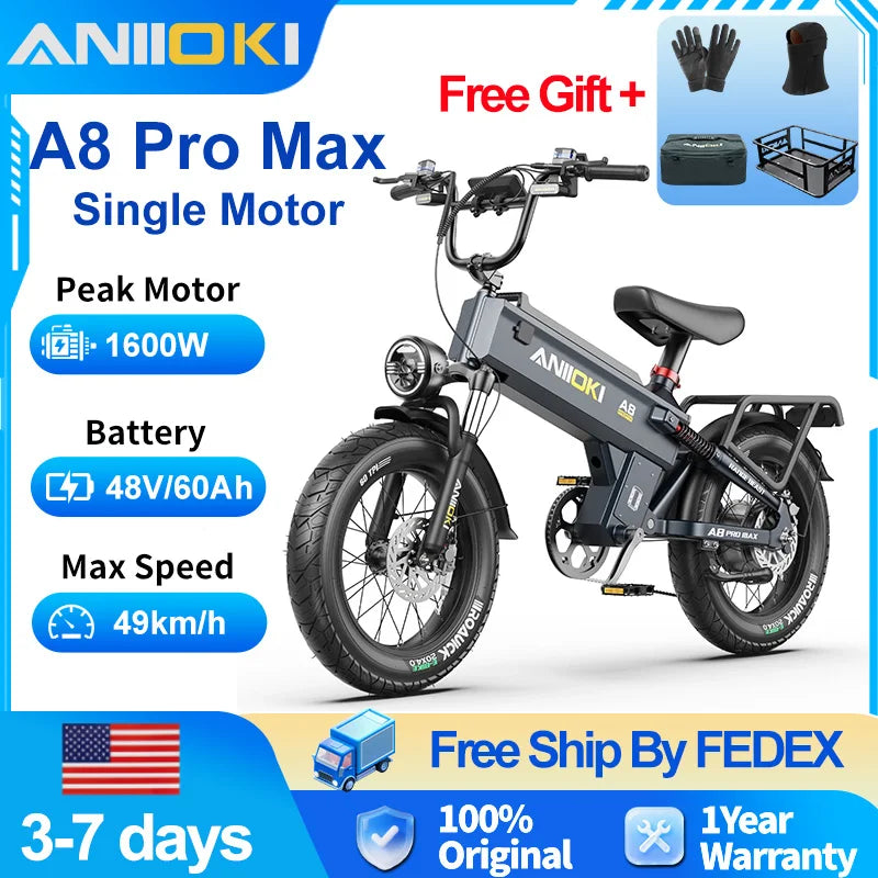 Aniioki 1600W Fat Tire EBike For Adults Electric Bicycle