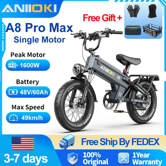 Aniioki 1600W Fat Tire EBike For Adults Electric Bicycle