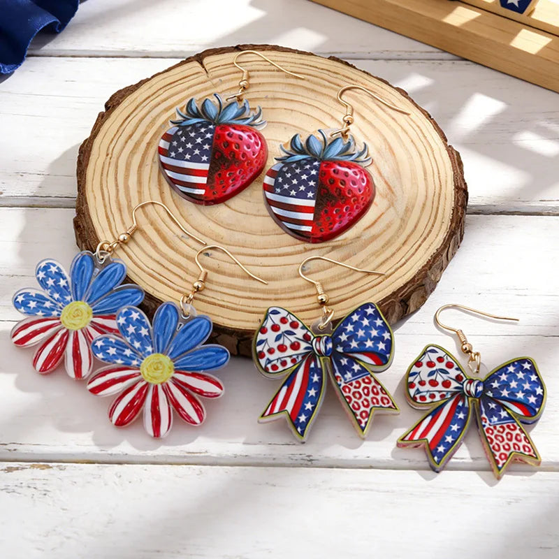 2026 America 250th Independence Day Acrylic Earrings Red Blue White Star Heart USA Dangle Earrings for Women 4th of July Gifts