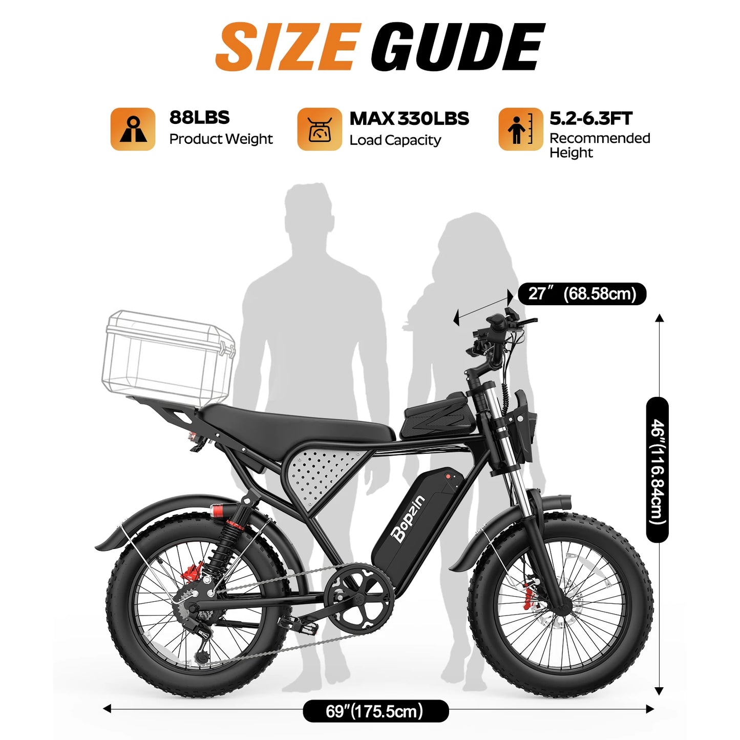 Bopzin C21 1500W 48V 20Ah Electric Bike for Adults 35 MPH 20" Fat Tire Ebike Dirt Motorcycle Full Suspension Off-Road E-Bike