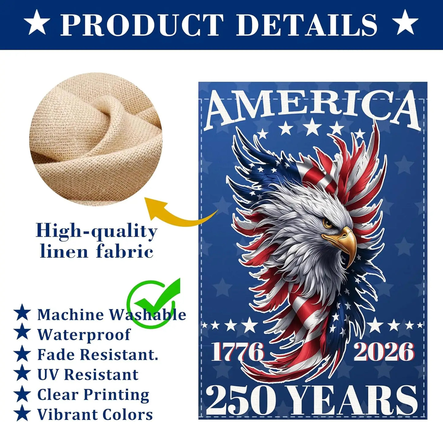 America 250 Years Anniversary Garden Flag, 250th Anniversary independence Day Garden Flags Double-Sided Waterproof Flag 12x1 YYQ