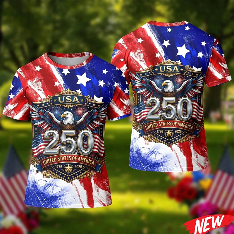 America 250th Anniversary T Shirt For Men America 250 Years Short Sleeves Fashion 2026 USA Independence Day Crew Neck Tee Shirts