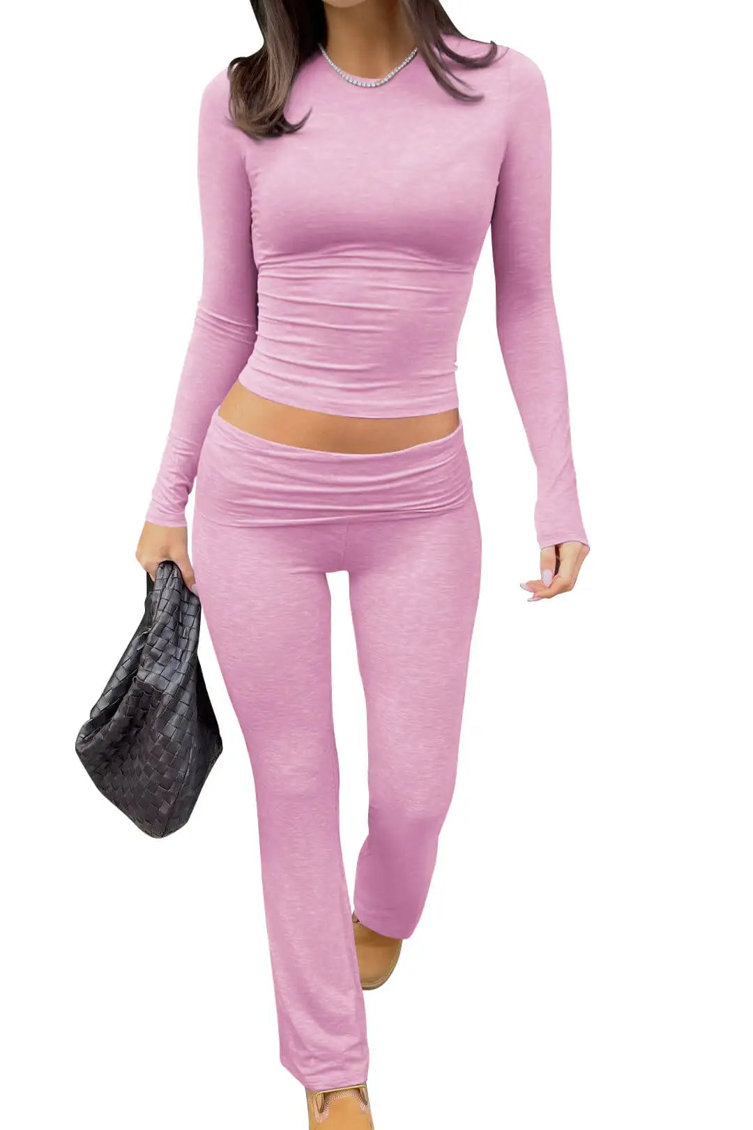 Women's Two-Piece Yoga Set With Long-Sleeve Wide-Leg Activewear