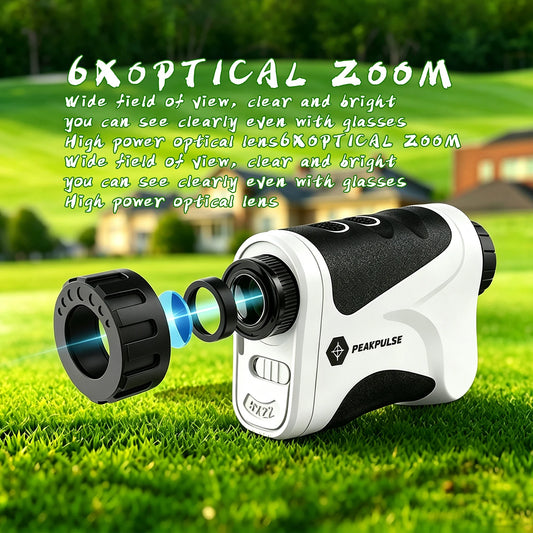 PEAKPULSE Golf Laser Rangefinder 650Yards 6X Magnification Switchable Slope Compensation Flag Lock Vibration IP54 Waterproof M/Yard Switch Replaceable Battery Golf Distance Meter Ideal Golf Gift for Beginners & Pro Golfers