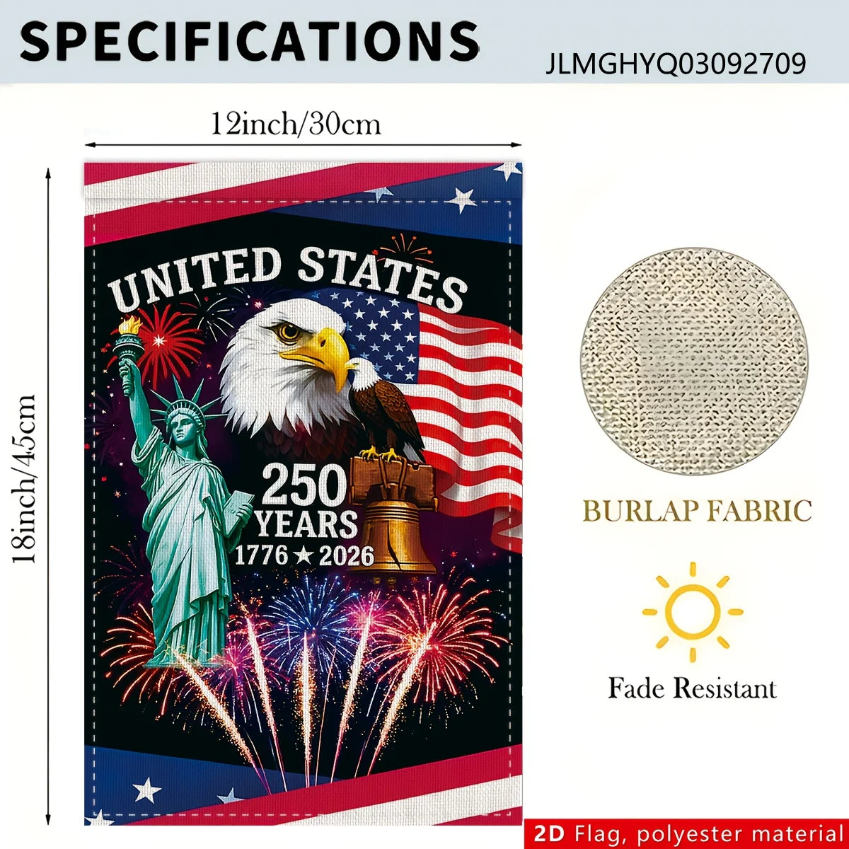 American 250th Anniversary Garden Flag, 30×45cm / 12×18in, for anniversary commemorative decoration