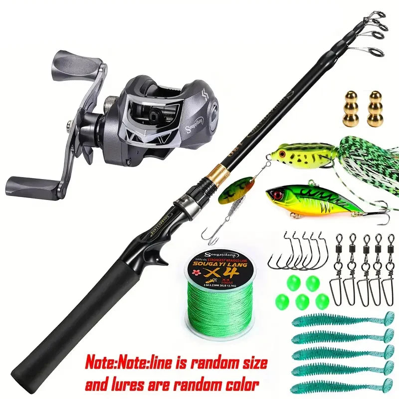 Sougayilang Telescopic Fishing Combo 1.8-2.4m Carbon Fiber Fishing Rod 8.1:1 Max Drag 11LB Fishing Reel With Fishing Accessories