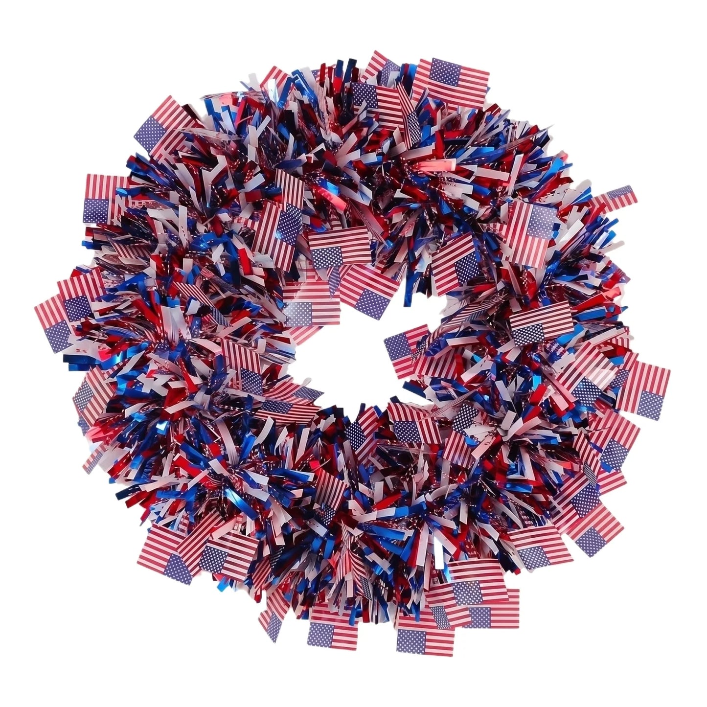 American Independence Day Wreath Patriotic 250th Anniversary Tinsel Door Wreath Red Blue White Flag Star Decorations 4th Of July
